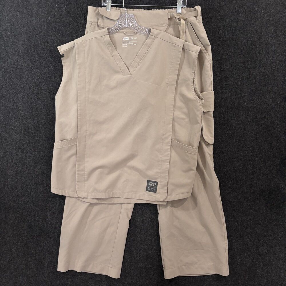 Figs Star Wars Scrub Set Women's XXL Beige Cargo V-Neck Top Pants 1000047T